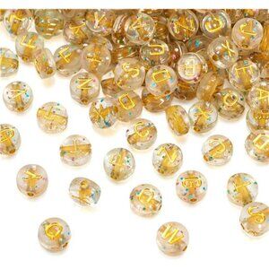 Transparent Letter Acrylic Beads with Glitter Powder